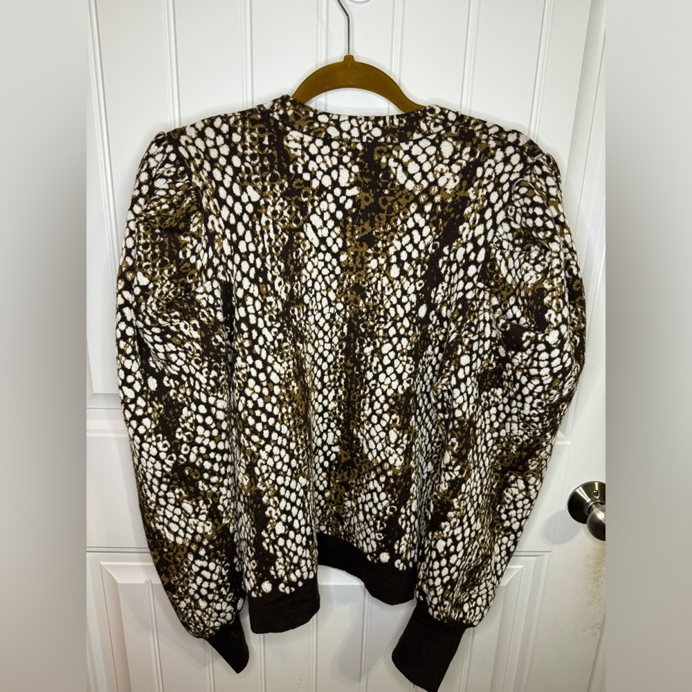 Ulla Johnson Black White Brown Printed Puff-Sleeve Crewneck Sweater - Picture 6 of 7
